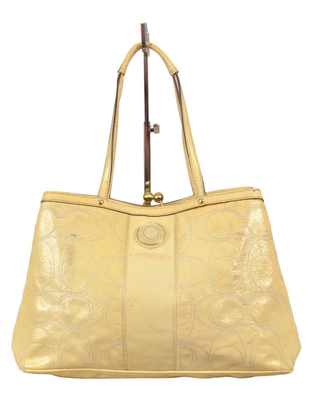 Coach Pale Yellow Patent Leather Kiss-Lock Carryall F19215(PROJECT PURSE)